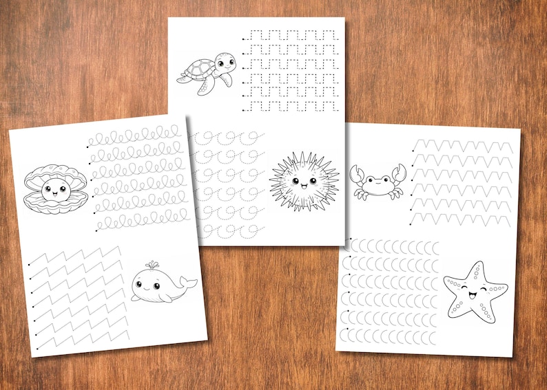 Ocean Animals Line Tracing & Coloring Worksheets | Preschool Fine Motor ...