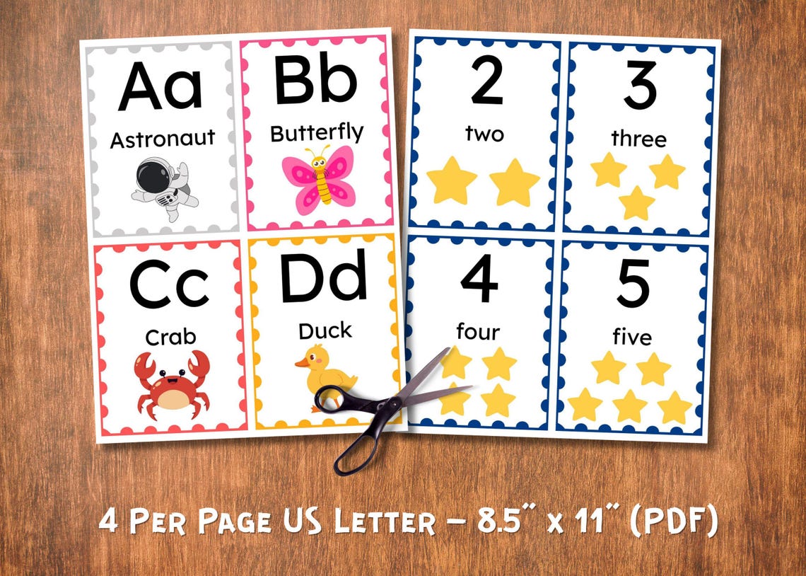 Alphabet & Numbers Flashcards Printable | ABC Letters A–Z and Numbers 0 ...