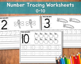 Number Tracing Worksheets 0–10 | Trace & Write Numbers with Coloring Activities | Printable Handwriting Practice for Preschool
