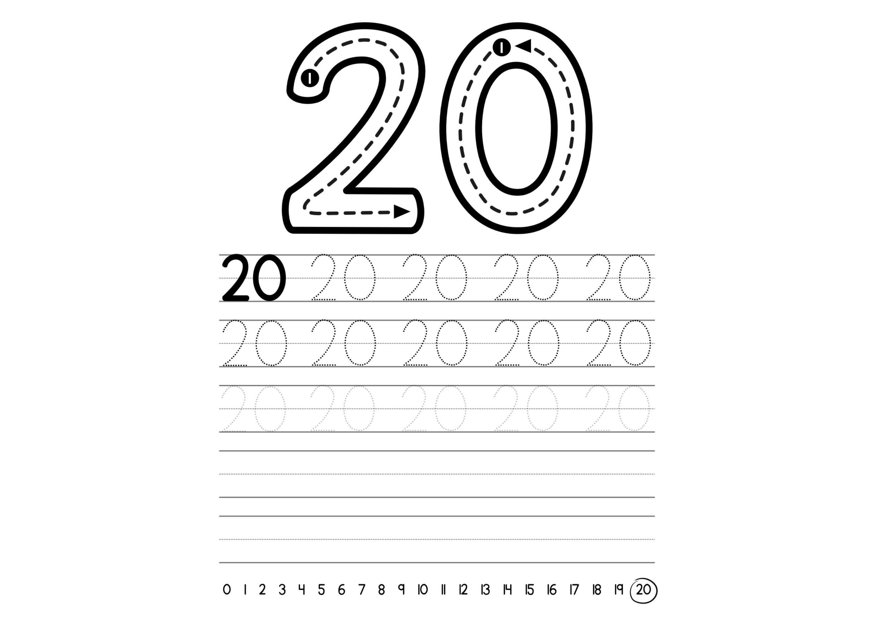 Number Tracing Worksheets 0-20: Preschool, Kindergarten, 1st Grade (PDF ...