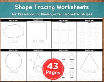 Shape Tracing Worksheets | 43 Printable 2D Shape Pages | Trace, Outline and Color | Preschool and Kindergarten Geometric Shapes
