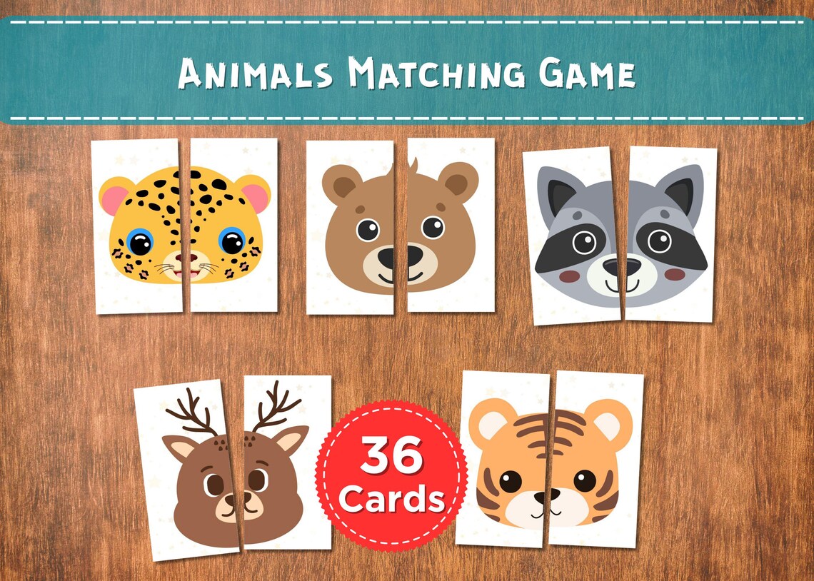 Animal Match & Cut Activity | 36 Animal Faces | Preschool Matching Game ...