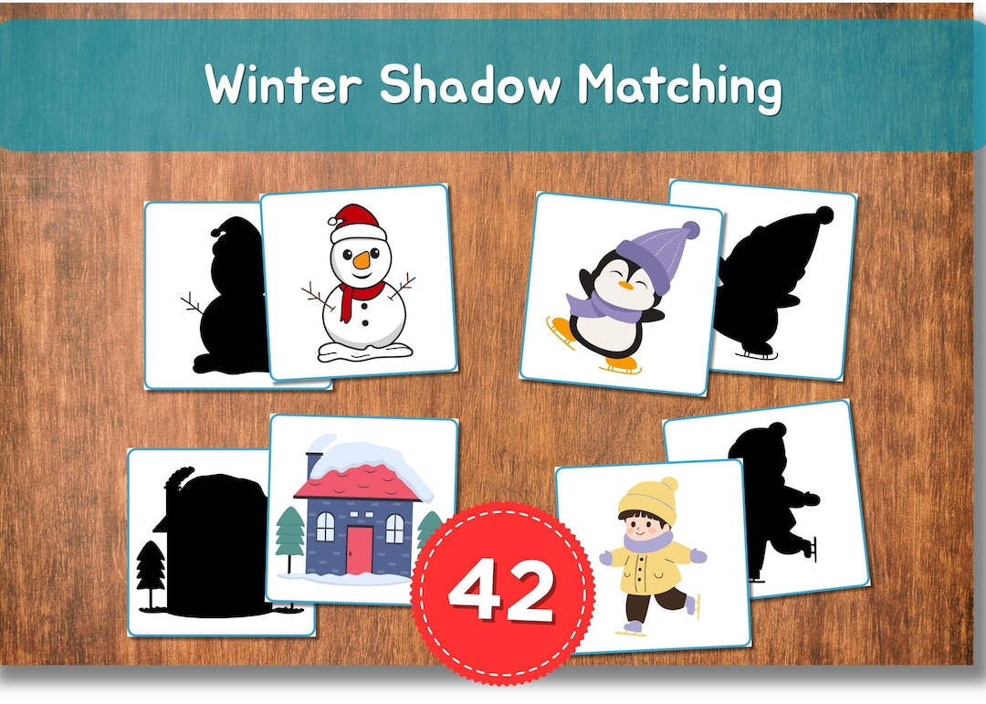 Winter Shadow Matching Cards | 42 Printable Match-the-shadow Game ...