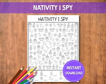 Nativity I Spy Game Printable | Christmas Seek and Find | Kids Holiday Activity | Christian Christmas Worksheet