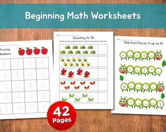 Beginning Math Worksheets | 42 Printable Pages | Counting, Addition & Early Math Skills for Preschool and Kindergarten Kids