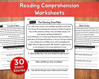 Reading Comprehension Worksheets | 30 Short Stories with Questions | Reading Activities and Passages for Kids | 1st & 2nd Grade ELA