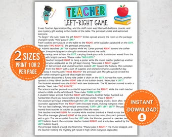 Teacher Left Right Game, Teacher Appreciation Printable, Staff Party Game, Pass the Prize Activity, Instant Download