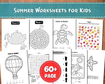 Sommararbetsblad för barn i åldrarna 5-6, förskole- och dagisaktiviteter, spårning, räkning, färgläggning, utskrivbart läropaket