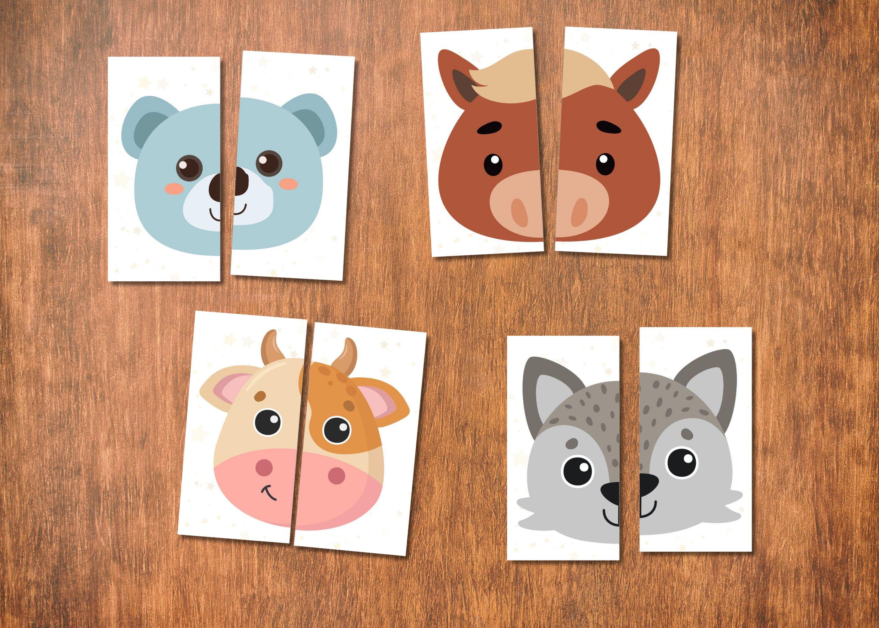 Animal Match & Cut Activity | 36 Animal Faces | Preschool Matching Game ...