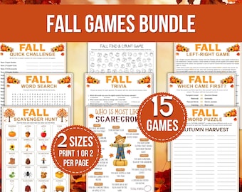 15 Fall Games Bundle, Printable Fall Party Games, Autumn Activities, Family Games for Kids & Adults