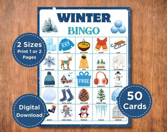 Winter Bingo Game Printable | Kids Holiday Activity | Classroom Party Game | 50 Cards + Calling Cards