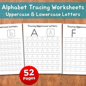 52 Printable Alphabet Tracing Worksheets | Uppercase & Lowercase Letters | Preschool Kindergarten Handwriting |