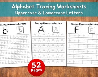 52 Printable Alphabet Tracing Worksheets | Uppercase & Lowercase Letters | Preschool Kindergarten Handwriting |