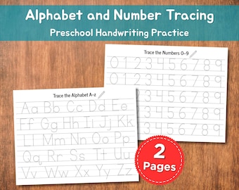 Alphabet and Number Tracing Worksheets | 2 Printable Pages | Trace the Alphabet A–Z and Numbers 0–9 | Preschool Handwriting Practice