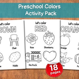 Preschool Colors Activity Pack, Learn Colors, Toddler Worksheets, Printable Coloring Pages, Early Learning, Fun Educational Activities