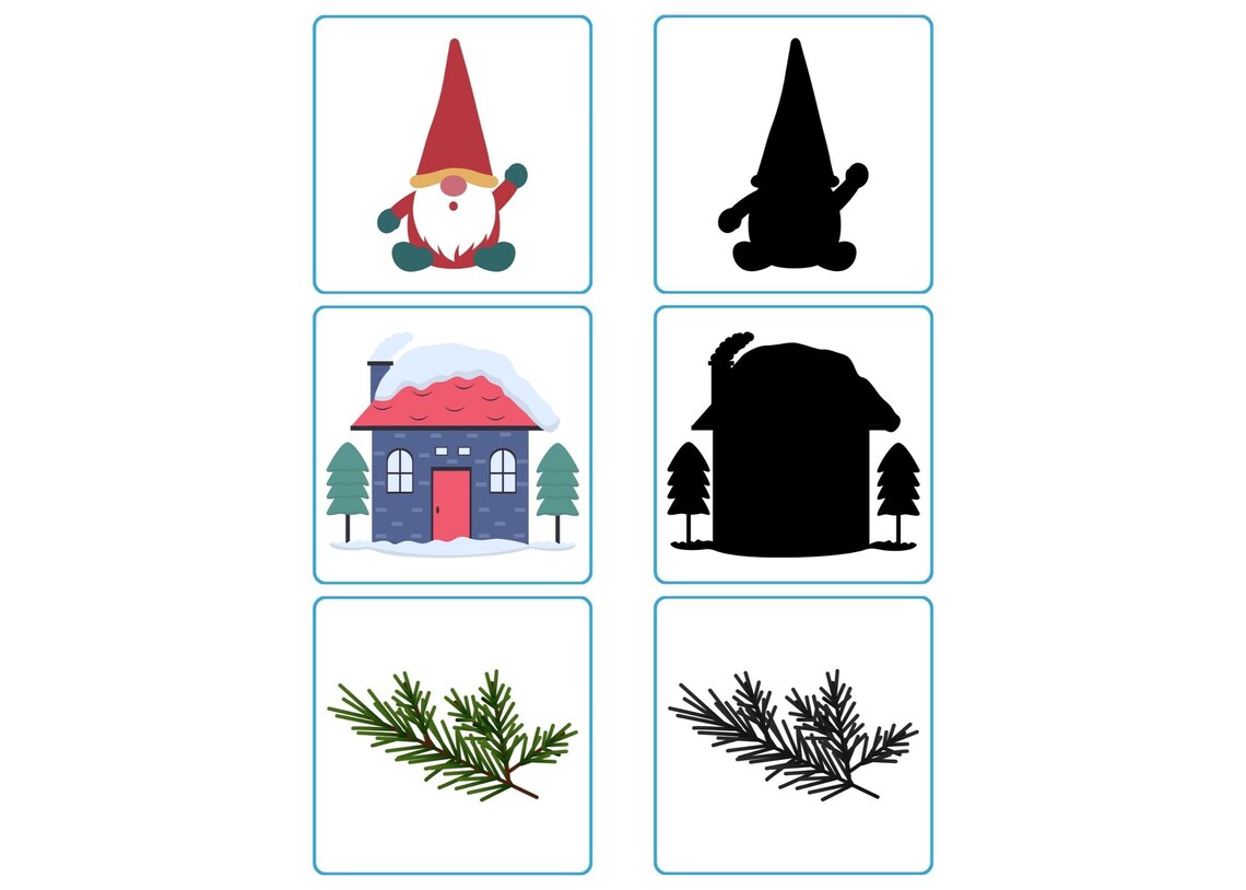 Winter Shadow Matching Cards | 42 Printable Match-the-shadow Game ...