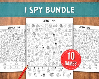 I Spy Printable Bundle, Look and Find Coloring Worksheets, Seek and Find Activity Pages, Answer Keys Included