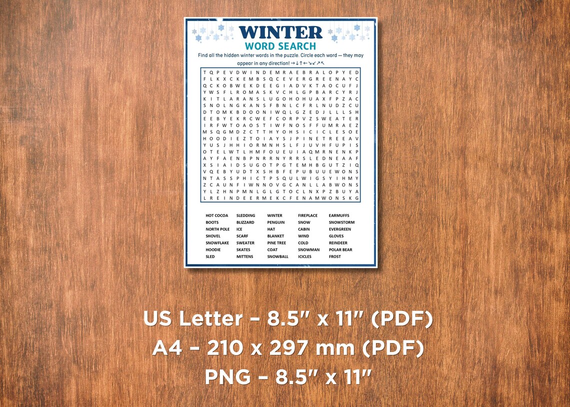 Winter Word Search Puzzle | Printable Winter Game for Kids & Adults ...