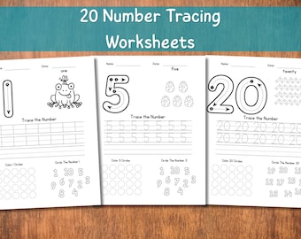 1-20 Number Tracing Worksheets | Preschool & Kindergarten Handwriting Practice | Learning Numbers Printable | Instant Digital Download