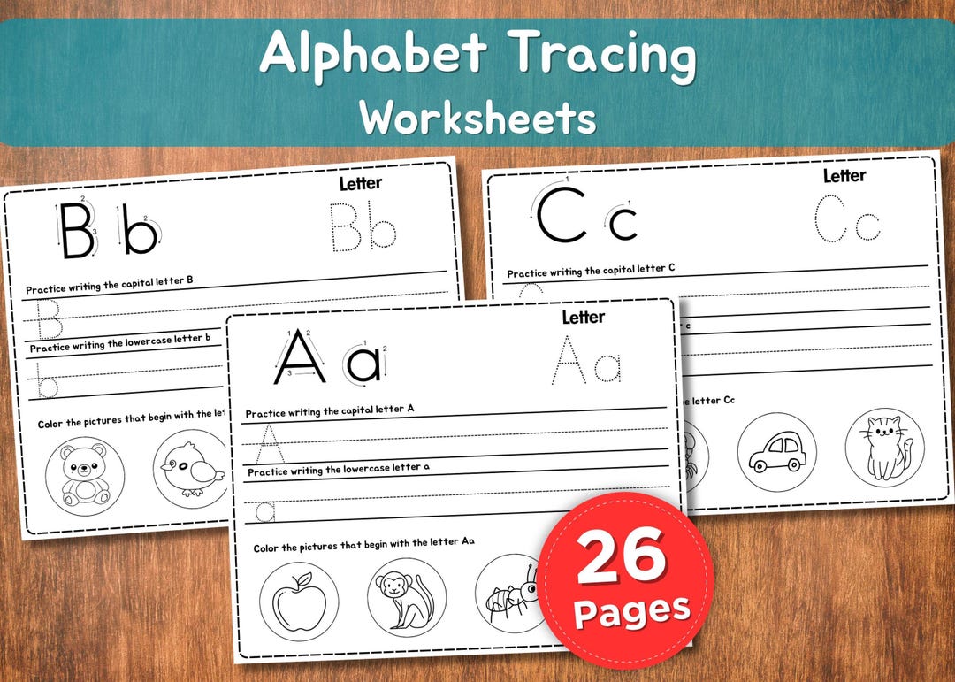 Alphabet Tracing & Coloring Worksheets – 26 Printable ABC Practice ...