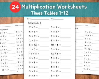 24 Multiplication Worksheets with Answers | Times Tables 1–12 | Printable Math Practice | 2nd–5th Grade Worksheets