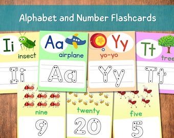 Tarjetas de memoria con letras y números imprimibles de la A a la Z, letras del 1 al 20, números, actividades de aprendizaje en casa para niños en edad preescolar y niños pequeños.