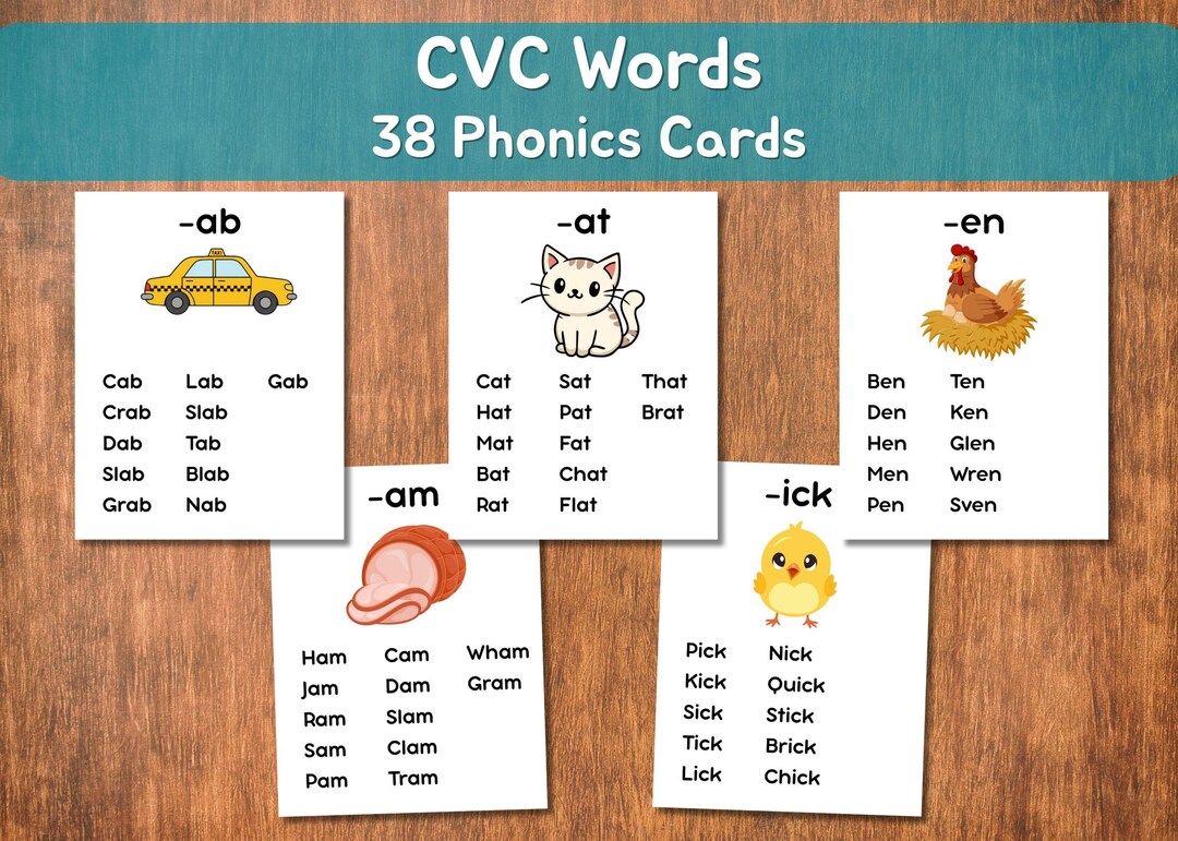 Learn to Read CVC Words – 38 Phonics Cards, Kindergarten Reading, CVC ...