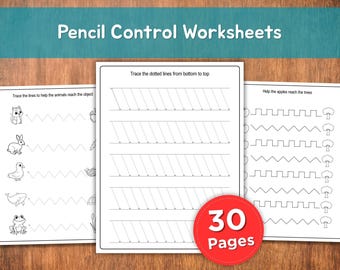 30 Pencil Control Worksheets | Preschool Kindergarten Tracing Lines | Fine Motor Skills Practice | Early Learning Printables