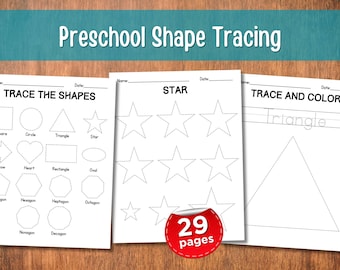 Preschool Shape Tracing Worksheets – Basic Shapes, Printable Kindergarten Homeschool Learning, Fine Motor Skills Activity