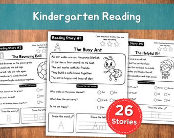 Kindergarten Lese Arbeitsblätter | Zu Hause Verstehen-Passagen | Homeschool Alphabetisierungsaktivitäten für Kinder | Druckbare Alphabetisierungsaktivitäten