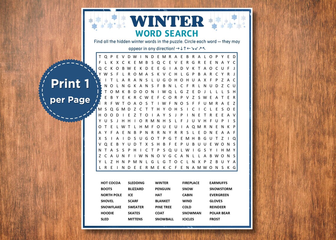 Winter Word Search Puzzle | Printable Winter Game for Kids & Adults ...