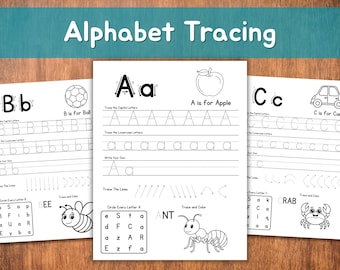 Alphabet Tracing Worksheets – Printable ABC Activity Pack for Preschool, Pre-K, Kindergarten – Letter Writing & Handwriting Practice A–Z