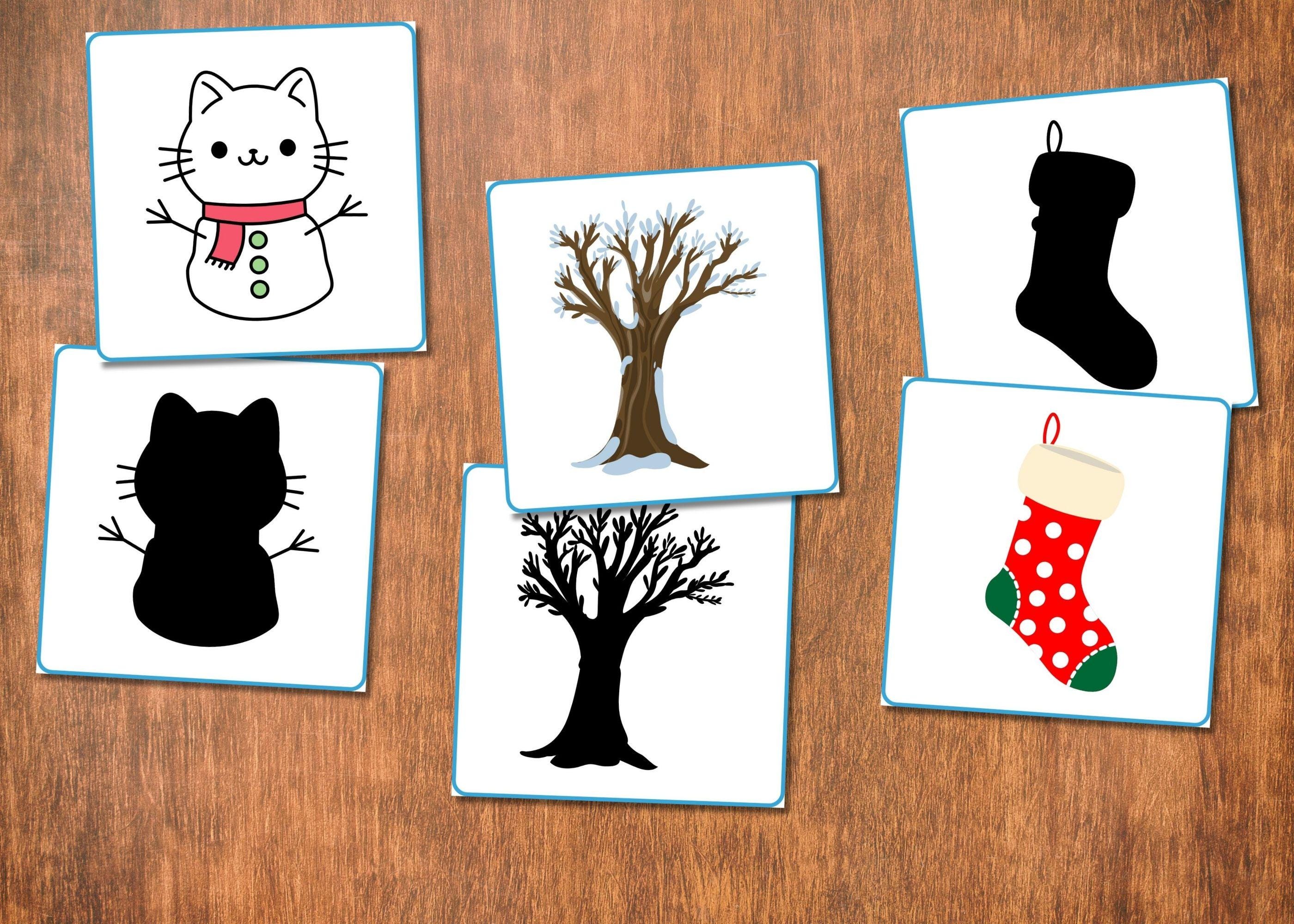 Winter Shadow Matching Cards | 42 Printable Match-the-shadow Game ...