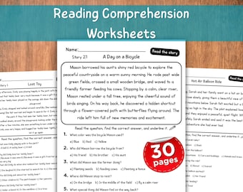 30 Reading Comprehension Worksheets | Short Stories with Questions | Reading Passages & Activities | 1st-3rd Grade ELA | Printable PDF