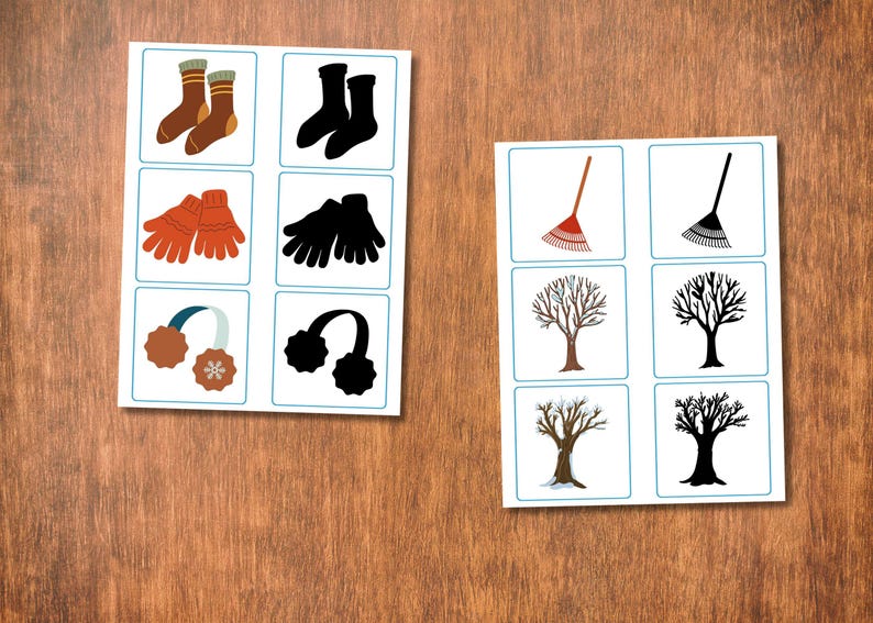 Winter Shadow Matching Cards | 42 Printable Match-the-shadow Game ...