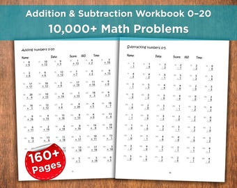 Addition & Subtraction Workbook: 10,000+ Math Problems, Ages 5-7 (PDF Download)