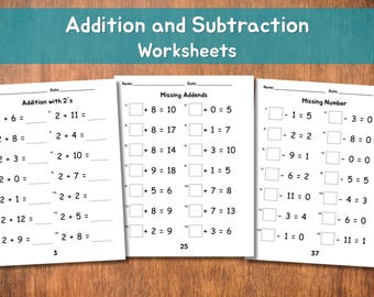 42 Addition and Subtraction Worksheets, Numbers 0-12, Kindergarten and 1st Grade Math Printable, Homeschool, Answers Included