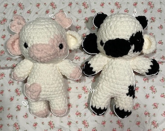 Pluszowa krowa z motywem miłosnej krówki | amigurumi krowa | pasująca pluszowa krowa | puszysta włóczka | ręcznie robione