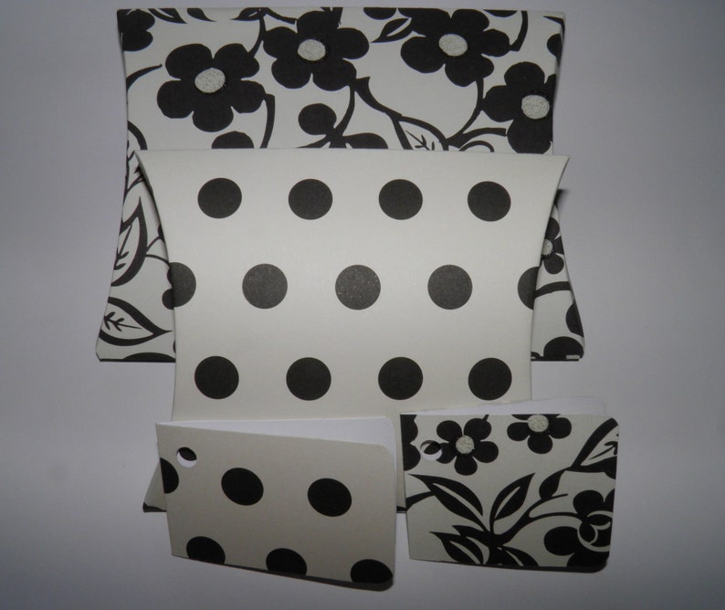 Black and off white two pack pillow box gift wrap set complete with coordinating ribbon.