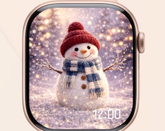 Fondo de pantalla de muñeco de nieve para Apple Watch / Esfera navideña para reloj / Lindo muñeco de nieve invernal / Esfera festiva para Apple Watch / Descarga digital