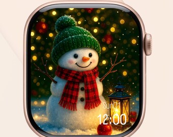 Fondo de pantalla navideño de muñeco de nieve para Apple Watch • Esfera festiva para reloj (Descarga digital)
