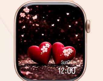Romantic Apple Watch Wallpaper | Valentine Heart Watch Face | Floral Love Smartwatch Background | Instant Download