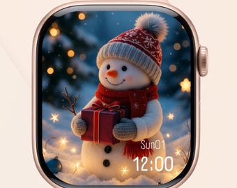 Esfera de Apple Watch: Muñeco de nieve navideño / Fondo de invierno para reloj inteligente / Esfera navideña / Descarga digital instantánea