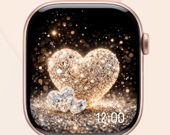 Valentine Apple Watch Face Wallpaper | Gold Heart Love Watch Face | Romantic Apple Watch Wallpaper | Instant Digital Download