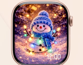 Fondo de pantalla de muñeco de nieve para Apple Watch / Esfera de reloj navideña de invierno / Fondo bonito para reloj inteligente de vacaciones / Descarga digital instantánea