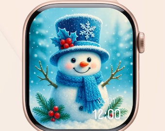 Snowman Apple Watch Wallpaper • Christmas Watch Face • Winter Holiday Digital Download • Festive Snowman Face for Apple Watch