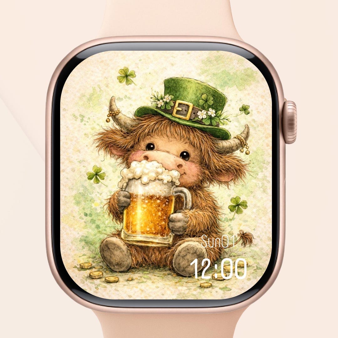 Highland Cow St Patrick's Day Apple Watch Wallpaper | Shamrock Beer ...