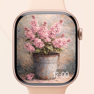 Pink Floral Apple Watch Face, Vintage Pot, Romantic Cottagecore Design (Digital Download)