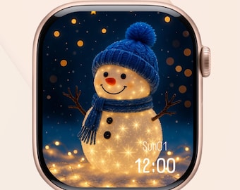 Esfera de Apple Watch con muñeco de nieve navideño / Fondo de pantalla para reloj de vacaciones de invierno / Fondo para reloj inteligente / Descarga digital instantánea