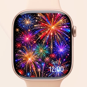 Tapeta na Apple Watch z fajerwerkami, tarcza zegarka z okazji 4 lipca, kolorowa tapeta na smartwatch z fajerwerkami, cyfrowe pobieranie z Dnia Niepodległości